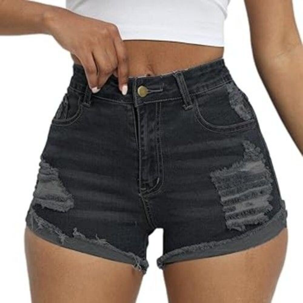 Hollister Women's High Rise Mom Short Button Fly Black Denim Stretch Size 3/26
